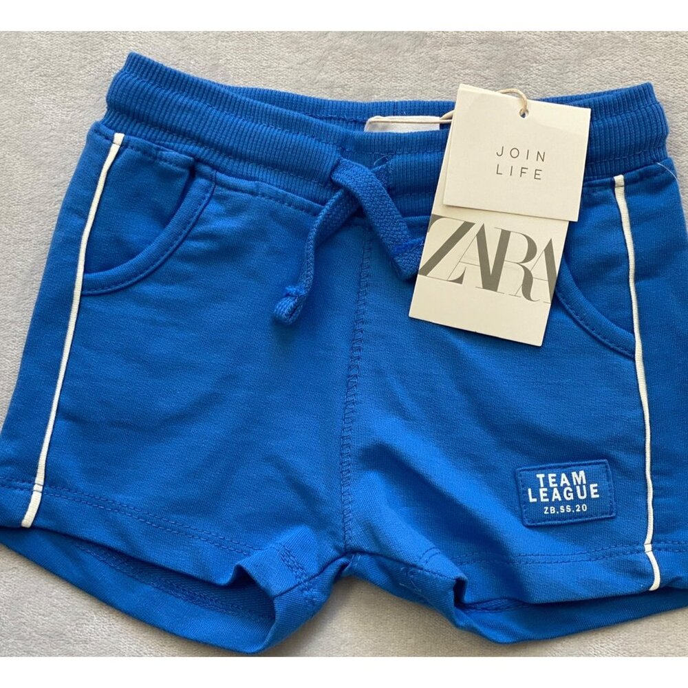 Zara blue athletic shorts baby 3m 6m NWT Team League white stripe pockets retro